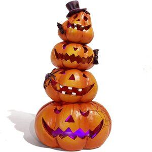 Orange Stacked Pumpkin Decorations-Indoor Halloween Decor for Table,Window, Gift